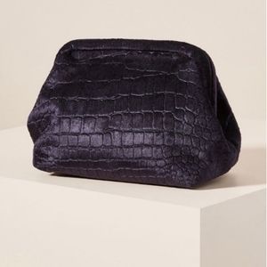 Anthropologie Mollie Midnight Navy Velvet Clutch